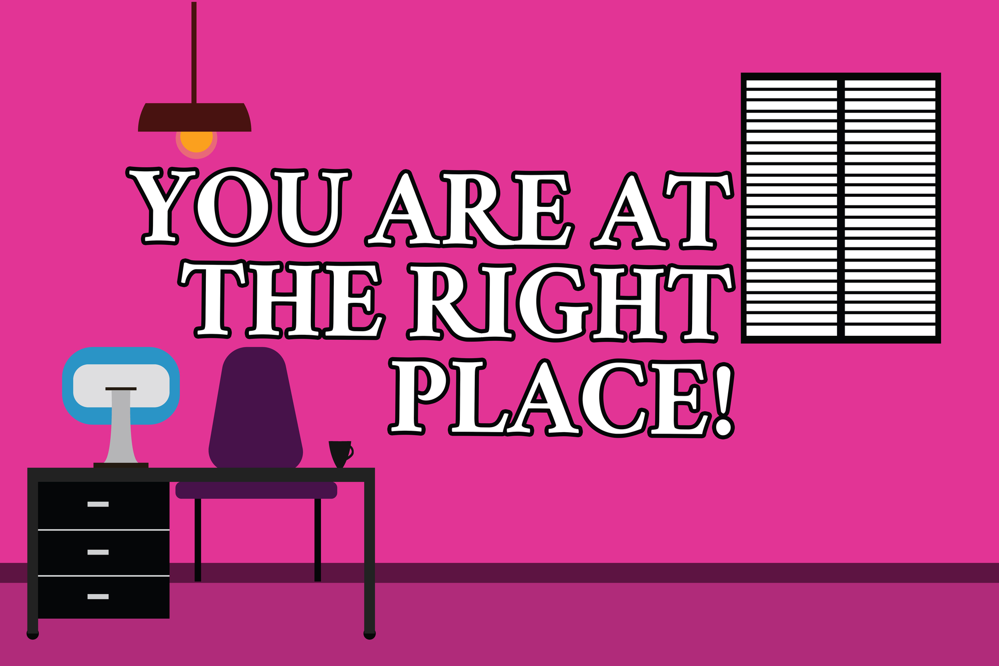 Word writing text You Are At The Right Place. Business concept for Perfect location full of opportunities experience Work Space Minimalist Interior Computer and Study Area Inside a Room photo.