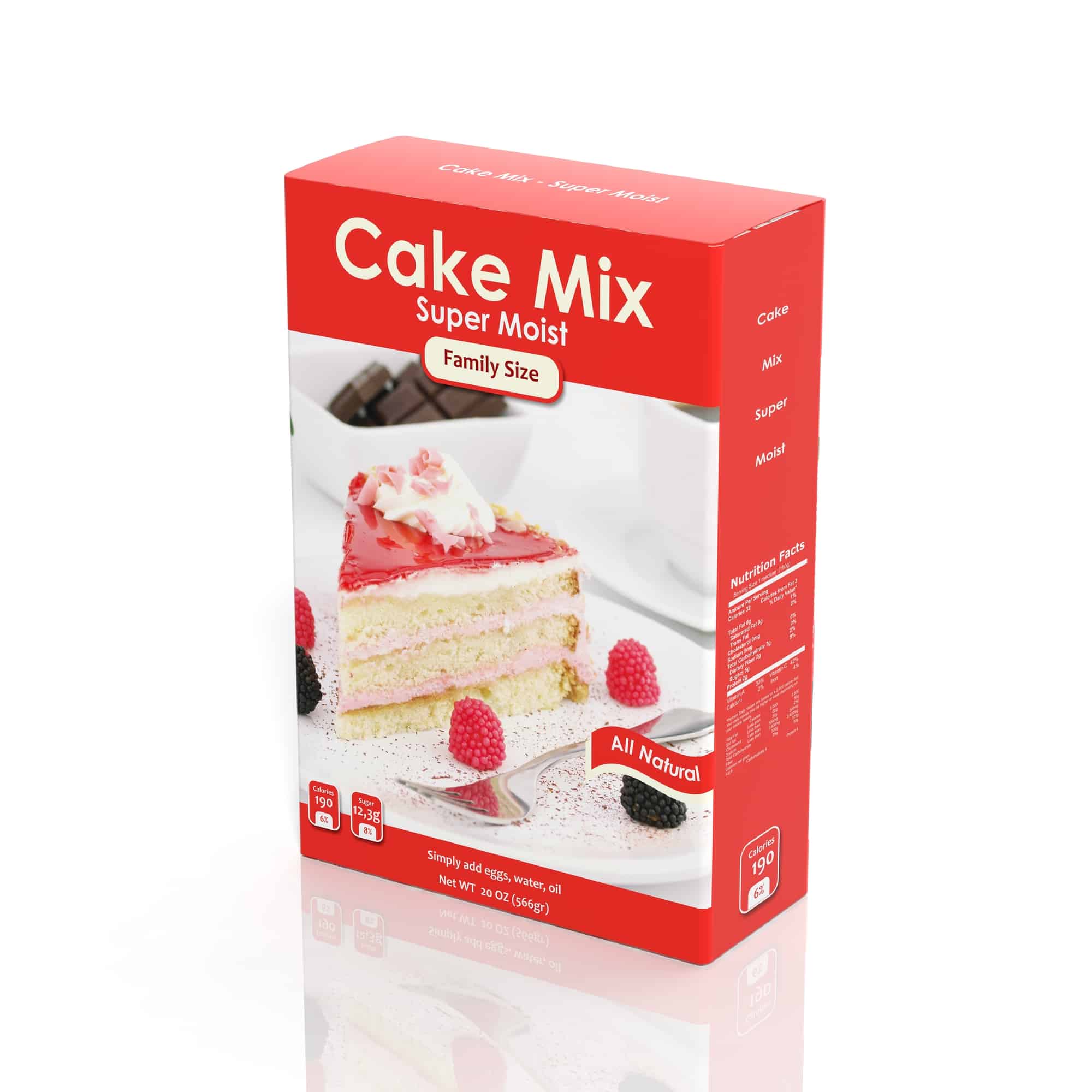 3D Cake Mix paper package isolated on white generic box of cake mix with a white background