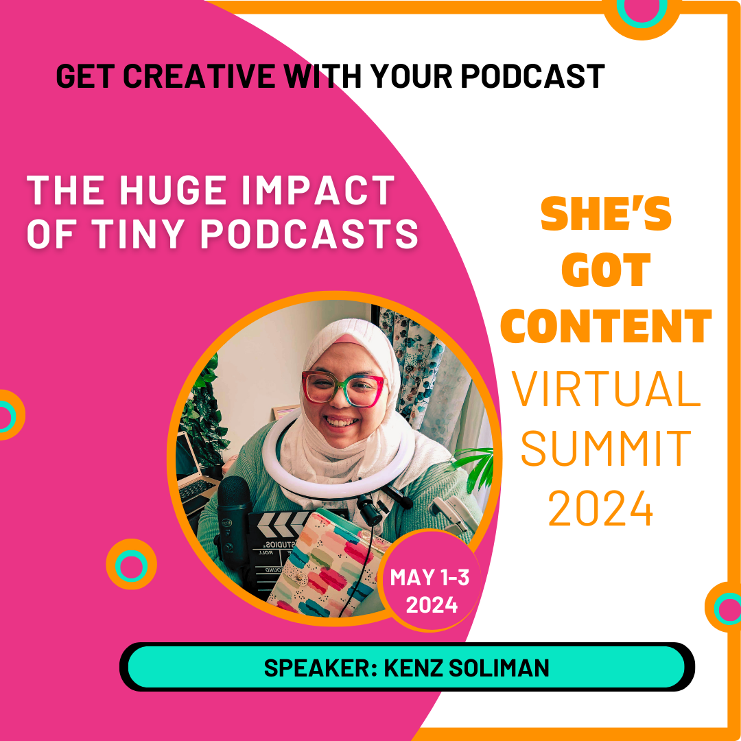 Kenz Soliman VS-2024 1080x1080 Promotional image for a virtual summit titled "she's got virtual content summit 2024," featuring speaker kenz soliman, who is pictured smiling and wearing a hijab.
